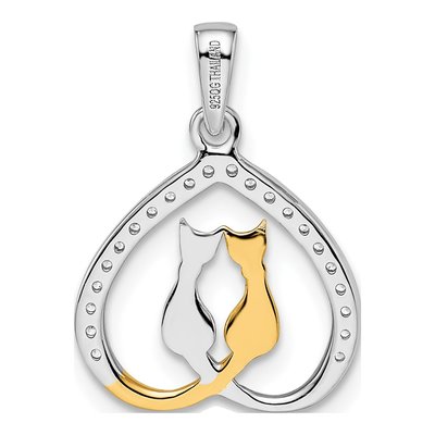 Gold-Plated Sterling Silver CZ Heart Two Cats Pendant – view 5