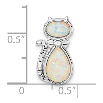 Sterling Silver Lab-Created Opal Cat Slide Pendant – view 4