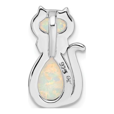 Sterling Silver Lab-Created Opal Cat Slide Pendant – view 5