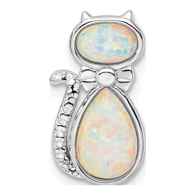 Sterling Silver Lab-Created Opal Cat Slide Pendant