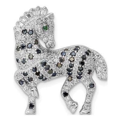 Sterling Silver CZ Zebra Slide Pendant