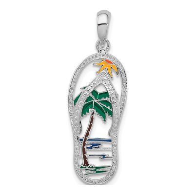 Sterling Silver Enameled Palm Tree Flip-Flop Pendant