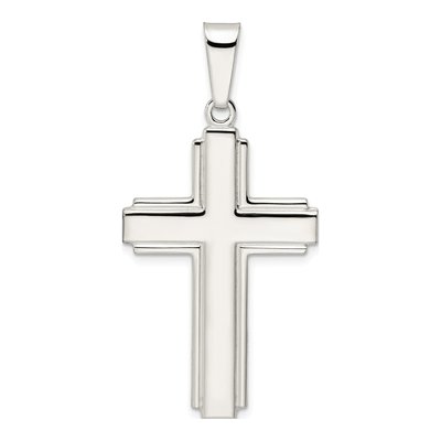 Sterling Silver Latin Cross Edge Lines Pendant