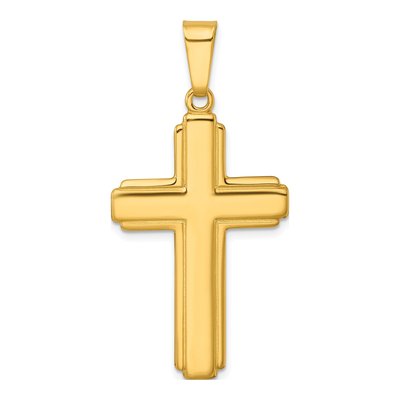 Gold-Plated Sterling Silver Grooved Cross Pendant