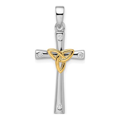 Gold-Plated Sterling Silver CZ Celtic Cross Pendant