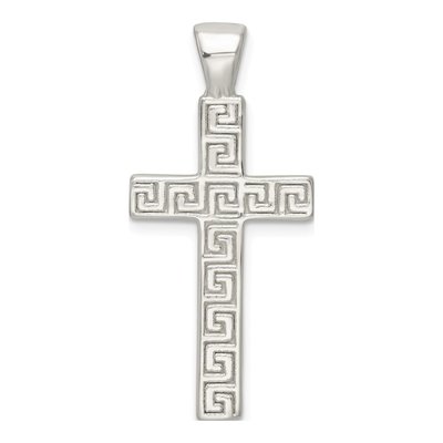 Sterling Silver Greek Key Hollow Cross Pendant
