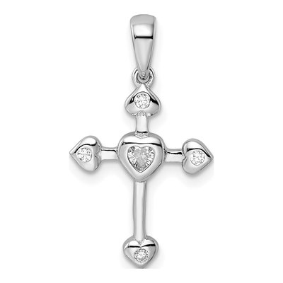 Sterling Silver CZ Heart Cross Pendant