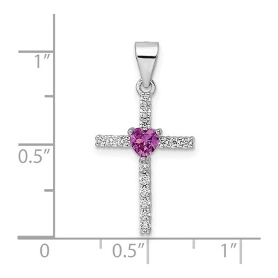 Sterling Silver CZ Heart Cross Pendant – view 4