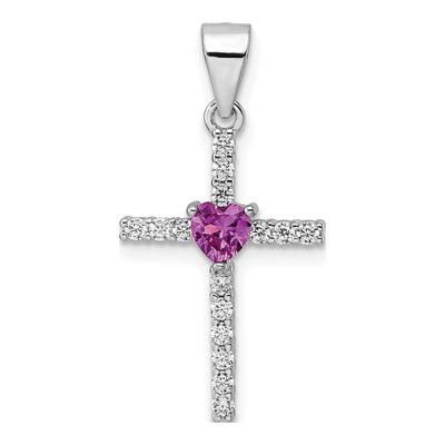 Sterling Silver CZ Heart Cross Pendant
