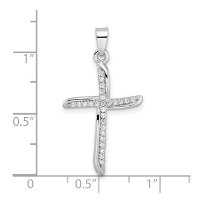 Sterling Silver CZ Wavy Cross Pendant – view 4