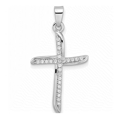 Sterling Silver CZ Wavy Cross Pendant
