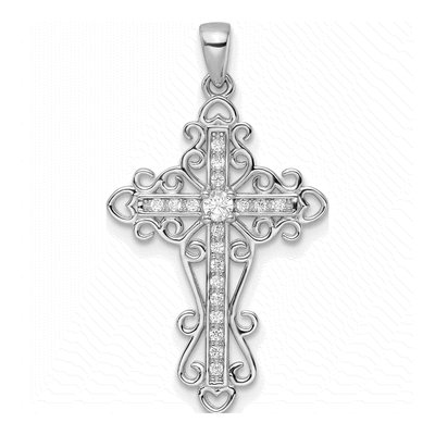 Sterling Silver CZ Fancy Cross Pendant