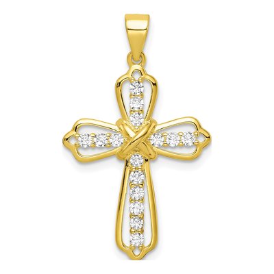 Gold-Plated Sterling Silver CZ Cross Pendant