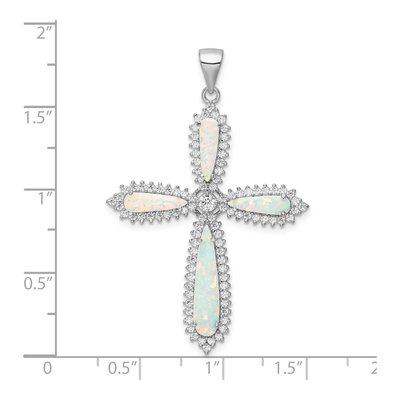 Sterling Silver Lab-Created Opal & CZ Cross Pendant – view 4