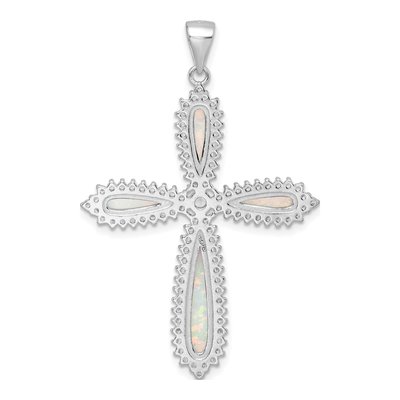 Sterling Silver Lab-Created Opal & CZ Cross Pendant – view 5