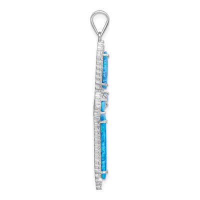 Sterling Silver Lab-Created Opal & CZ Cross Pendant – view 3