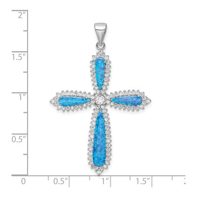 Sterling Silver Lab-Created Opal & CZ Cross Pendant – view 4