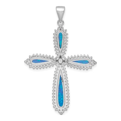 Sterling Silver Lab-Created Opal & CZ Cross Pendant – view 5