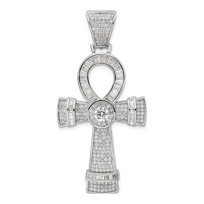 Sterling Silver CZ Ankh Cross Pendant