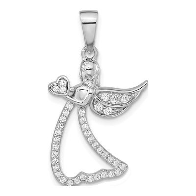 Sterling Silver CZ Angel Heart Pendant