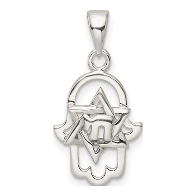 Sterling Silver Star of David Hamsa Chai Pendant