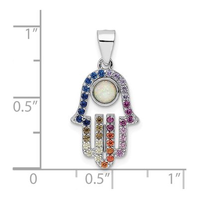 Sterling Silver Opal & CZ Multicolor Hamsa Pendant – view 4