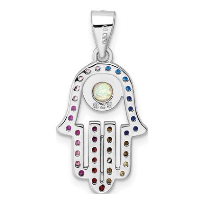 Sterling Silver Opal & CZ Multicolor Hamsa Pendant – view 5