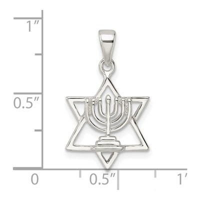 Sterling Silver Star of David Menorah Pendant – view 4