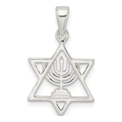 Sterling Silver Star of David Menorah Pendant – view 5