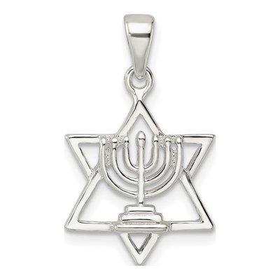 Sterling Silver Star of David Menorah Pendant