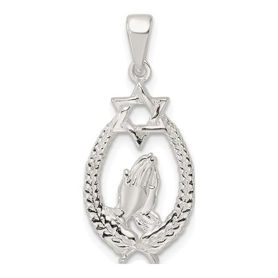 Sterling Silver Star of David Praying Hands Pendant