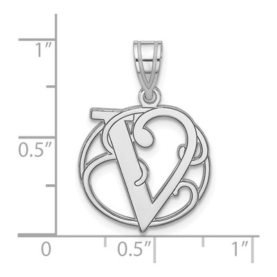 Sterling Silver Script Letter V Pendant – view 5