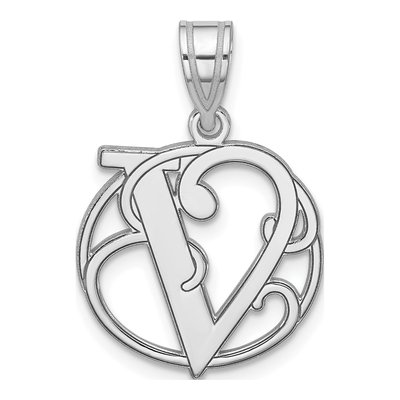 Sterling Silver Script Letter V Pendant