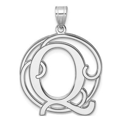 Sterling Silver Script Letter Q Pendant