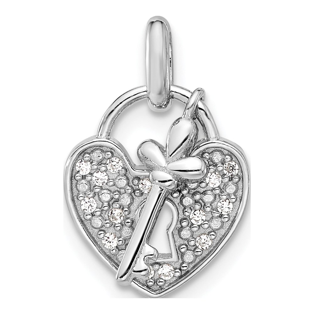 Sterling Silver CZ Key Heart Pendant