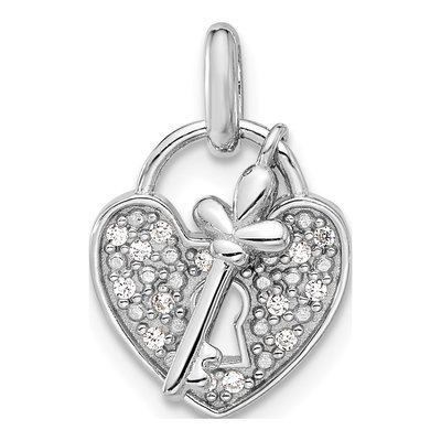 Sterling Silver CZ Key Heart Pendant