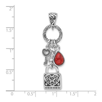 Sterling Silver Lock Key Coral Pendant – view 4