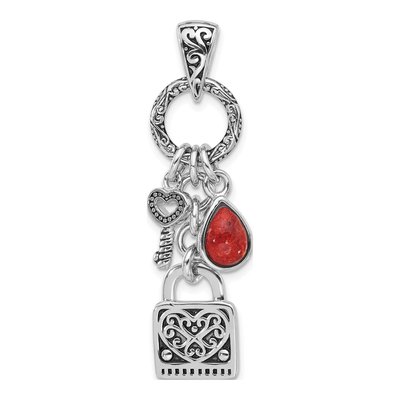 Sterling Silver Lock Key Coral Pendant