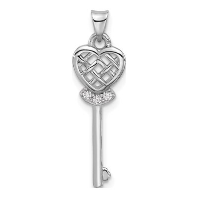 Sterling Silver CZ Heart Key Pendant