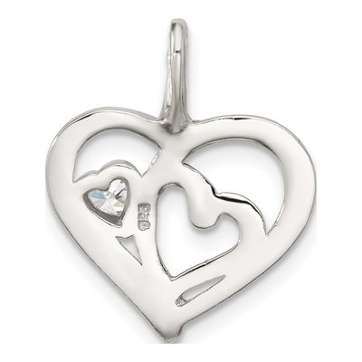 Sterling Silver CZ Heart Pendant – view 4