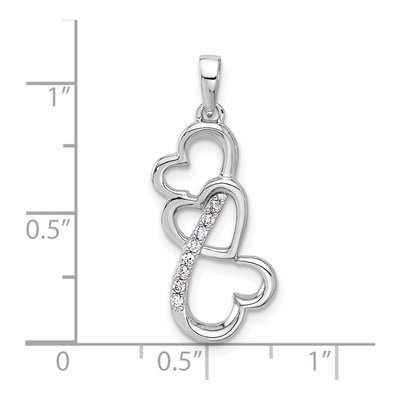 Sterling Silver CZ Open Triple Heart Pendant – view 5