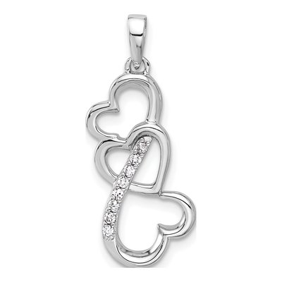 Sterling Silver CZ Open Triple Heart Pendant
