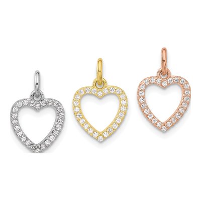 Sterling Silver CZ Tri-Tone 3-Hearts Pendant