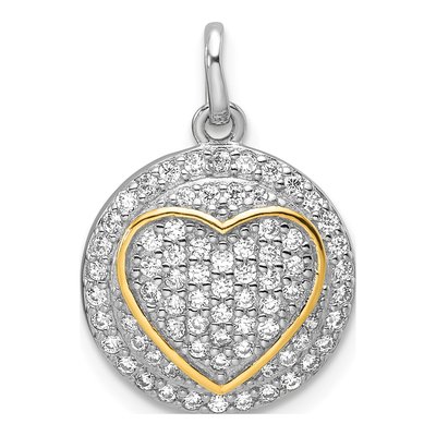 Gold-Plated Sterling Silver CZ Heart Circle Pendant