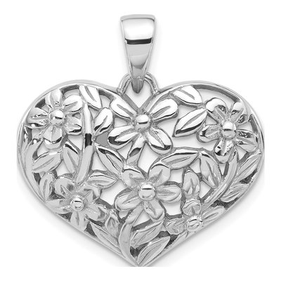 Sterling Silver Flower Heart Pendant