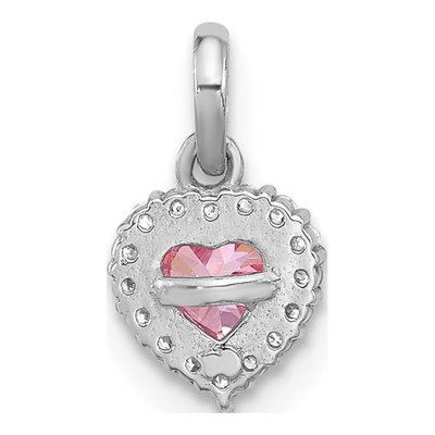 Sterling Silver Pink & White CZ Heart Pendant – view 4