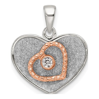 Sterling Silver CZ Heart Pendant