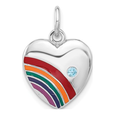 Sterling Silver CZ Rainbow Heart Pendant