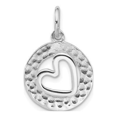 Sterling Silver Hammered Heart Circle Pendant