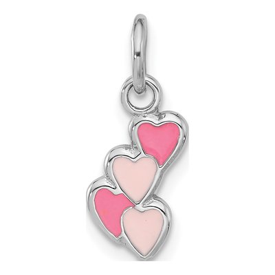 Sterling Silver Pink Enamel Hearts Pendant